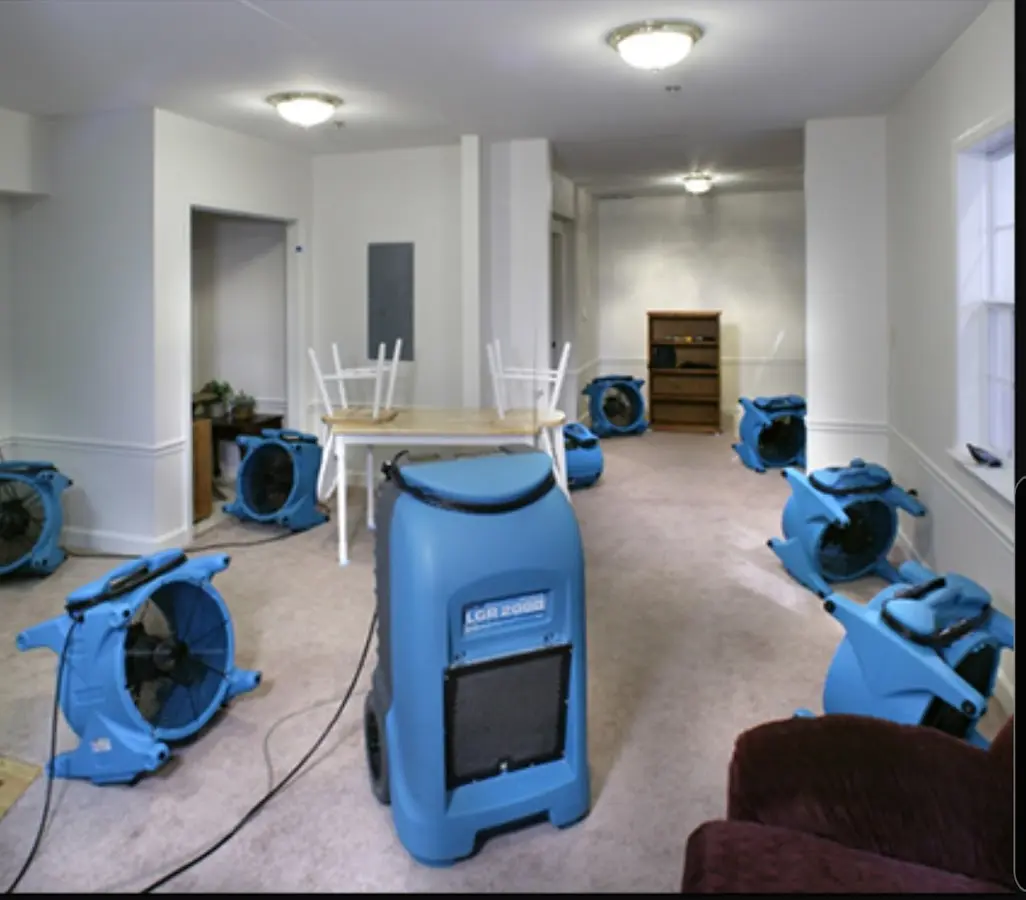Air movers and dehumidifier setup for Water Damage Restoration in Lower Gwynedd
