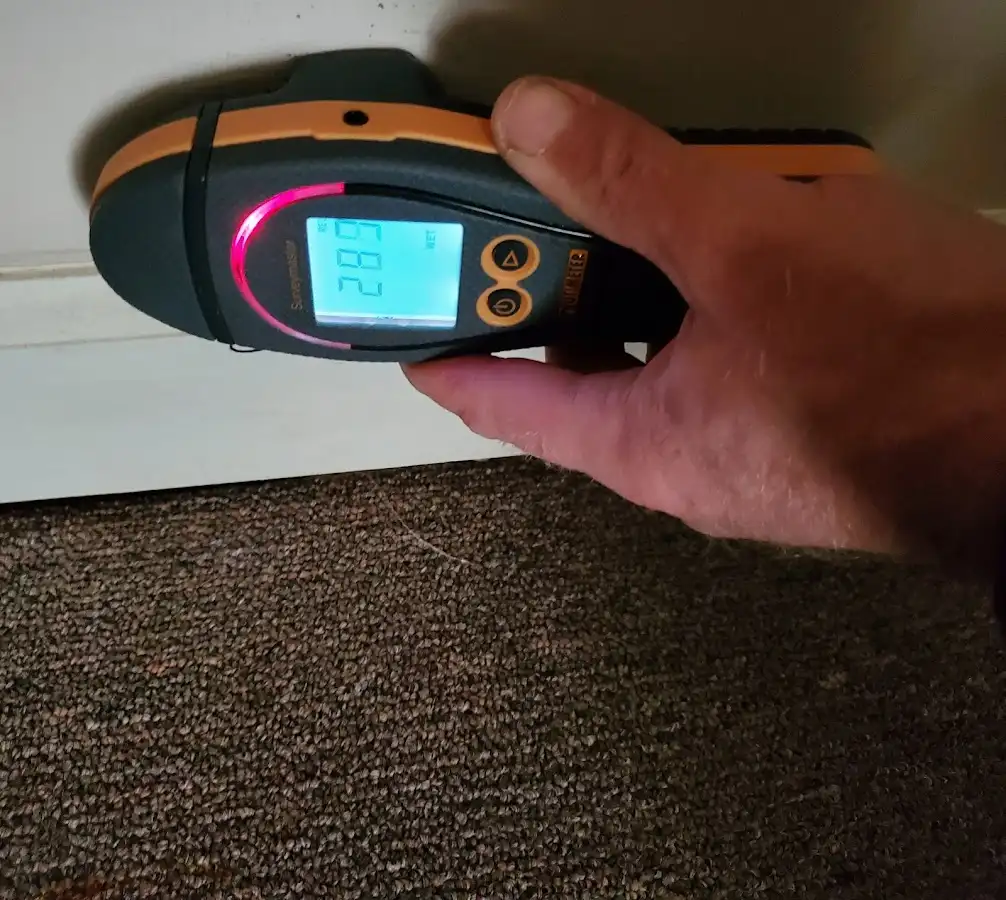 Moisture detection at baseboard during Sewage Cleanup & Sanitation in Lower Gwynedd